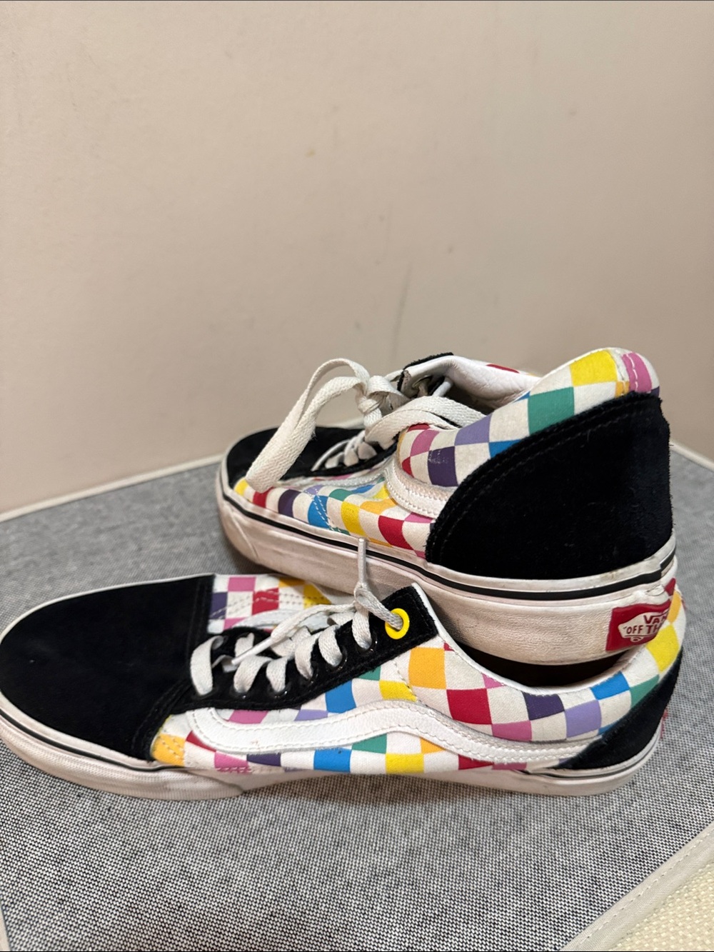 Vans Low-Top Sneakers in Black with Rainbow Checkerboard